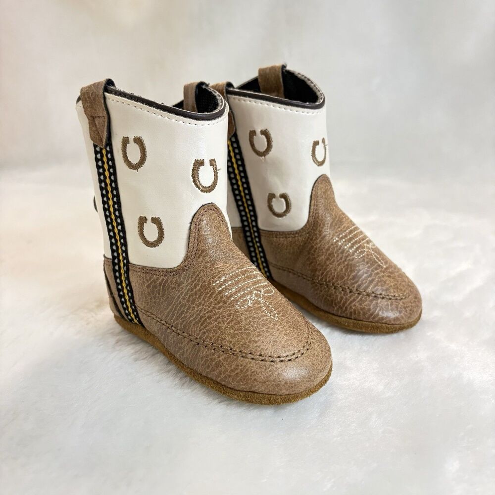 Soft Sole Baby Cowboy Boots Boot Barn Size 4 Brown And White  Horseshoes Western